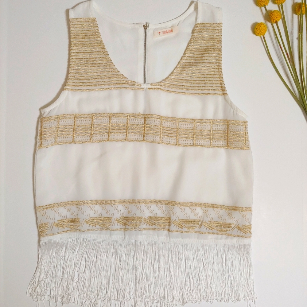 Izzy & Lola Fringe Sleeveless Blouse